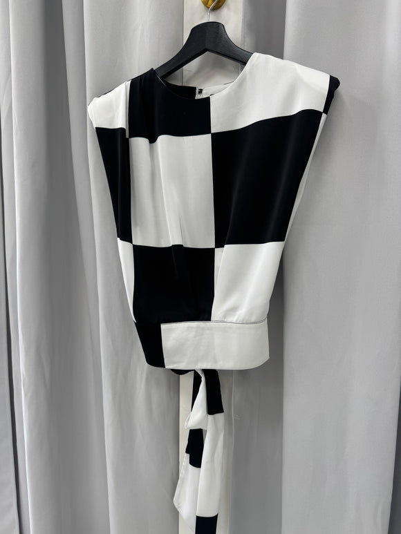 Black Checkered Satin Top